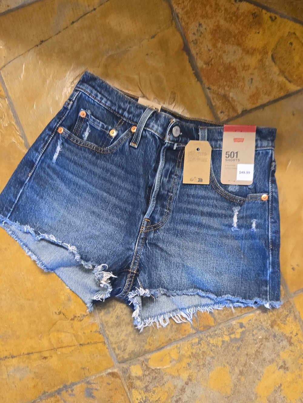 Levi's 501 Distressed Dark Blue Denim Cutoff Shorts